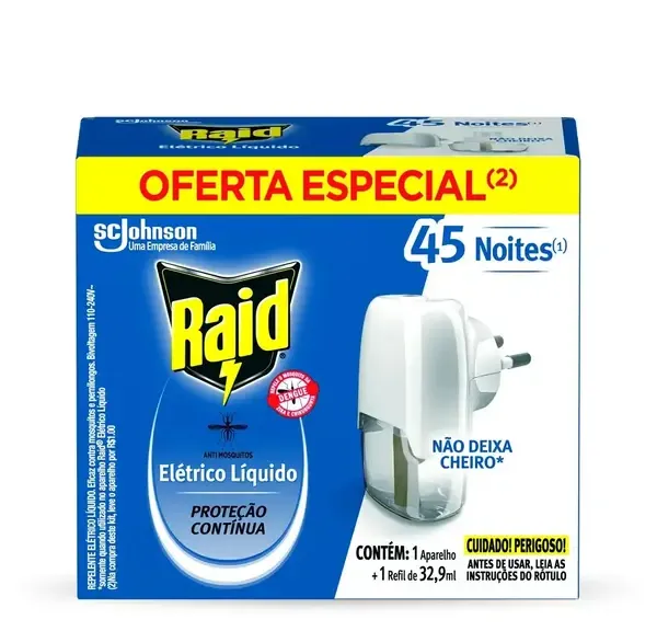 Aparelho + Refil Raid Elétrico Líquido 45 Noites 32,9ml