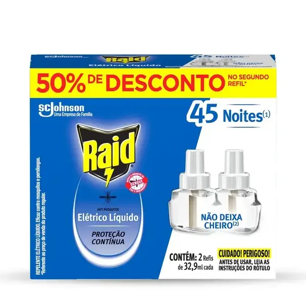 Refil Raid Elétrico Líquido 45 Noites 2 Unidades de 32,9ml